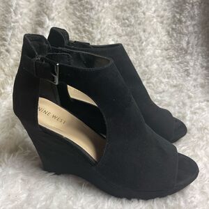 Nine West faux leather suede ankle strap wedge platform sandals peep toe SZ11M
